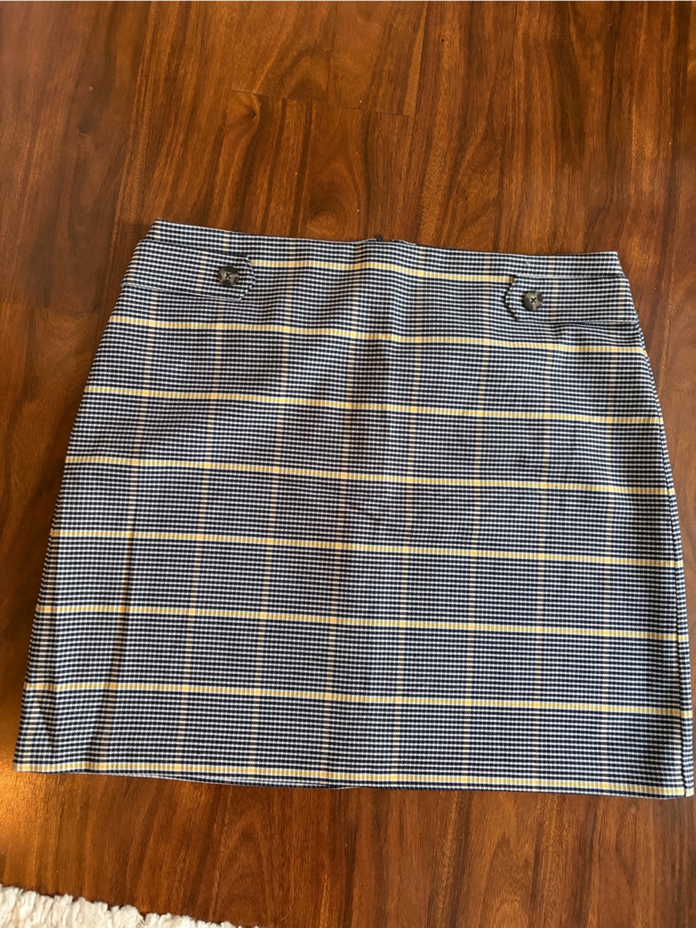 Ann Taylor Factory Navy and Yellow Windowpane Dress Skirt